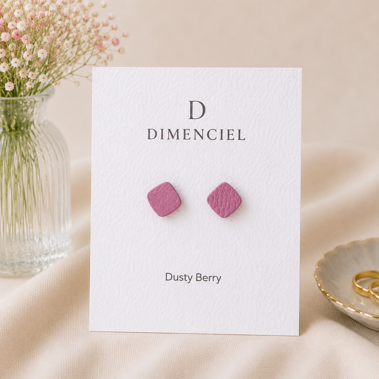 Dusty Berry Square Ear Studs Set