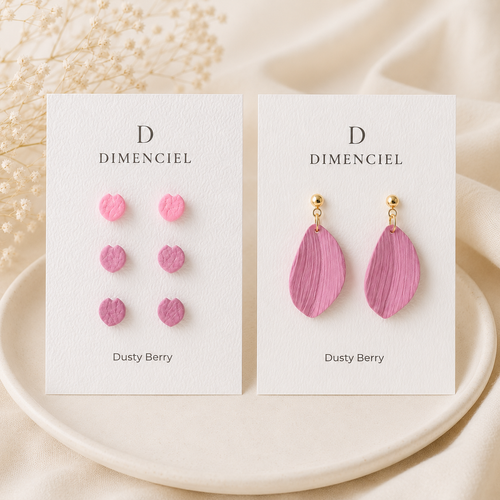 Dusty Berry Bundle — Cherry Blossom Petal Studs Set & Petal Drop Earrings