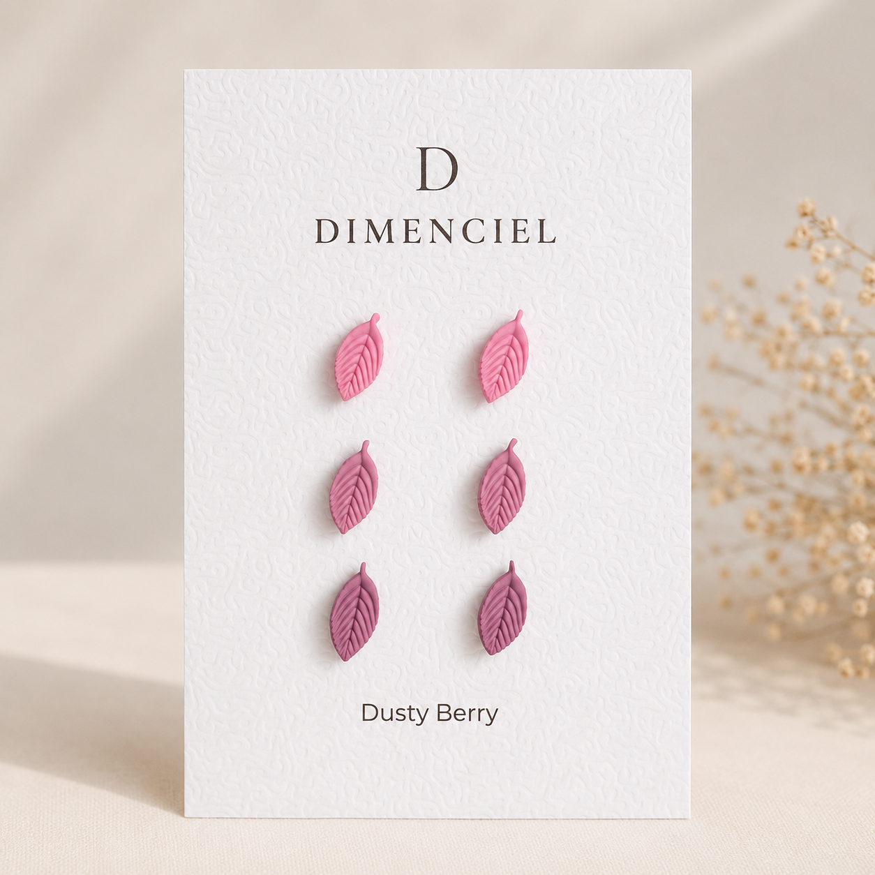 Dusty Berry Leaf Ear Studs Set