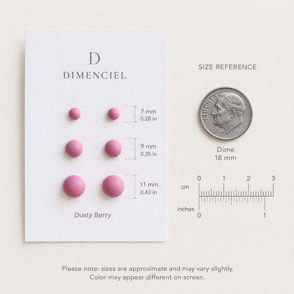 The Micro Dome Trio in Dusty Berry | Half Sphere Purple Ear Studs | Minimalist Pink Clay Half Ball Stud Earrings | Everyday Jewelry