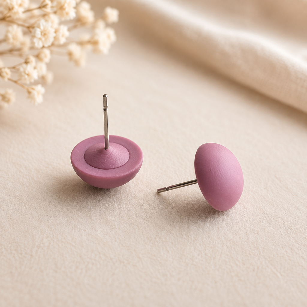 The Micro Dome Trio in Dusty Berry | Half Sphere Purple Ear Studs | Minimalist Pink Clay Half Ball Stud Earrings | Everyday Jewelry