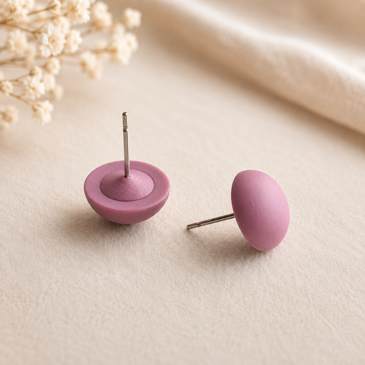 The Micro Dome Trio in Dusty Berry | Half Sphere Purple Ear Studs | Minimalist Pink Clay Half Ball Stud Earrings | Everyday Jewelry