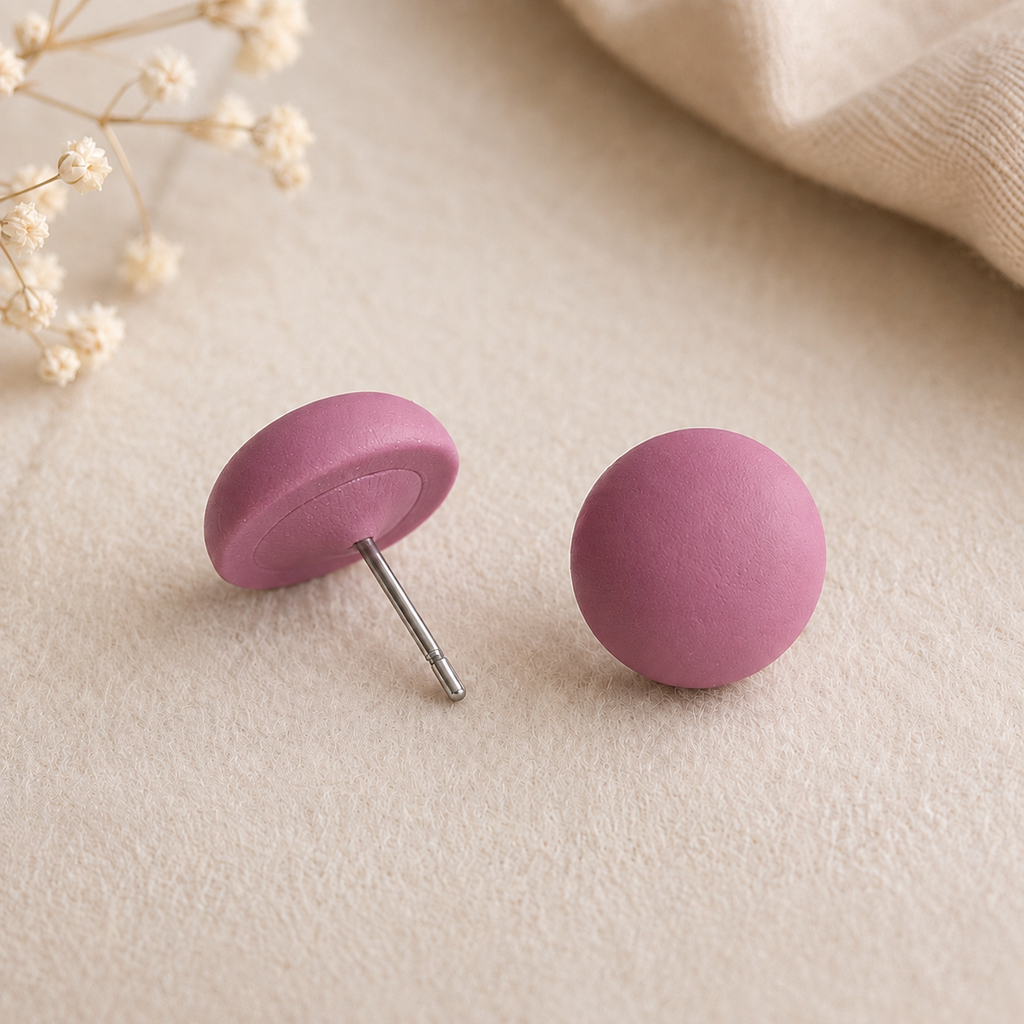 The Micro Dome Trio in Dusty Berry | Half Sphere Purple Ear Studs | Minimalist Pink Clay Half Ball Stud Earrings | Everyday Jewelry