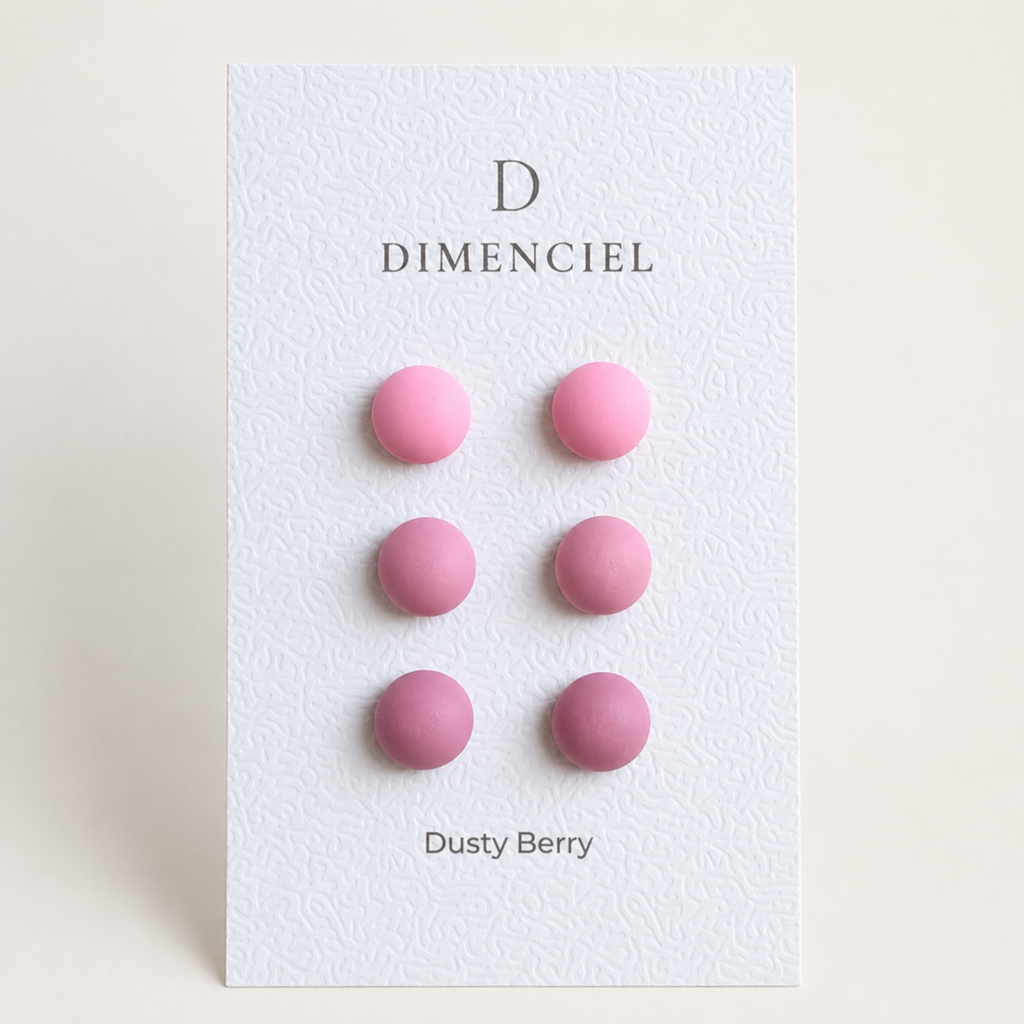 The Micro Dome Trio in Dusty Berry | Half Sphere Purple Ear Studs | Minimalist Pink Clay Half Ball Stud Earrings | Everyday Jewelry