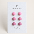 The Micro Dome Trio in Dusty Berry | Half Sphere Purple Ear Studs | Minimalist Pink Clay Half Ball Stud Earrings | Everyday Jewelry