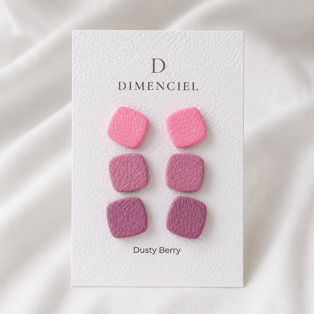 Dusty Berry Square Ear Studs Set