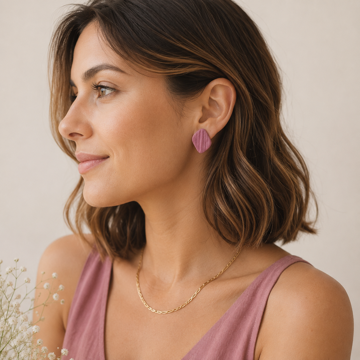 The Organic Pebble in Dusty Berry | Pebble Ear Studs