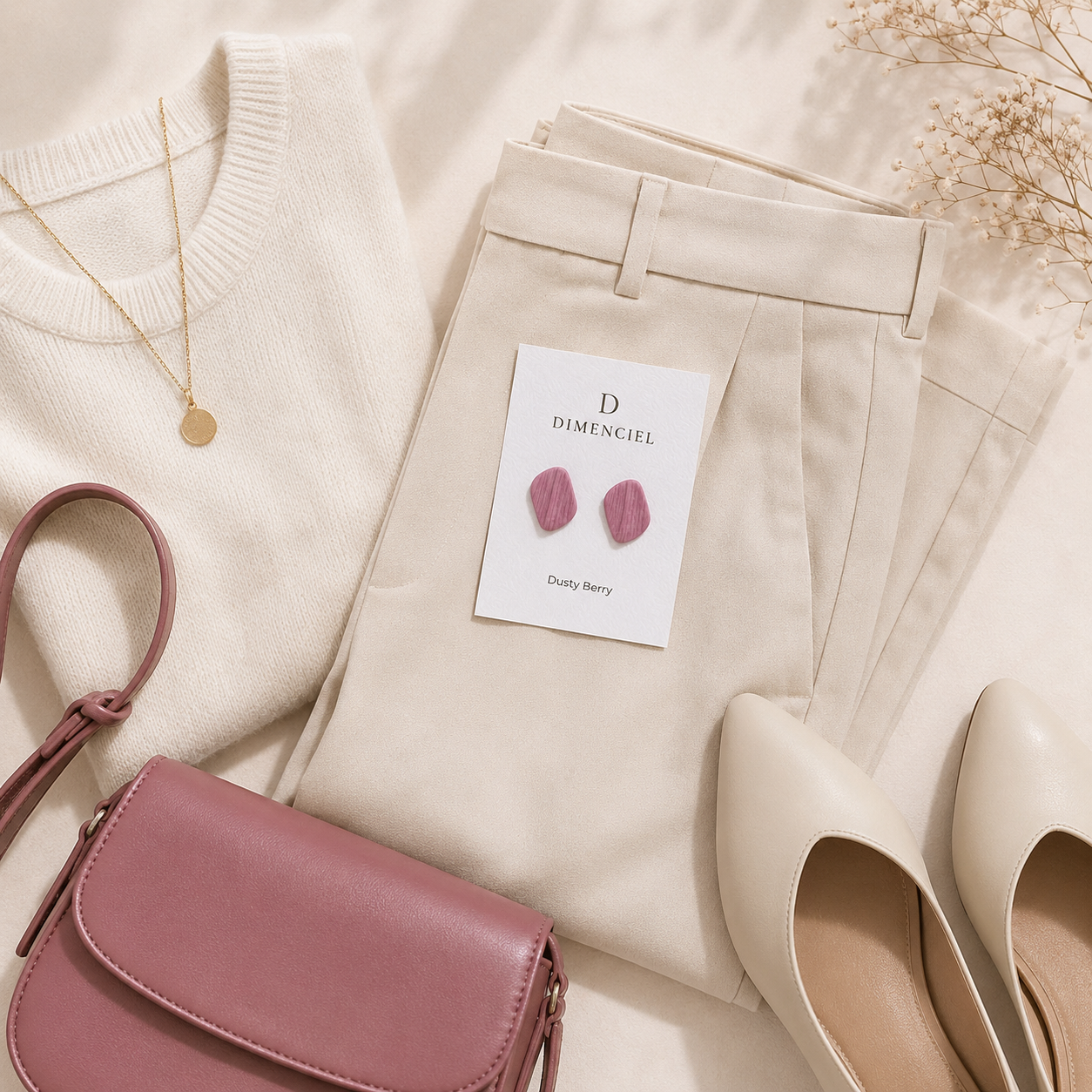 The Organic Pebble in Dusty Berry | Pebble Ear Studs
