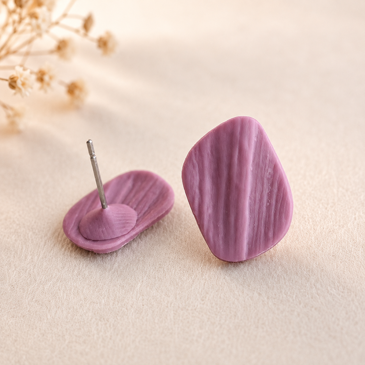 The Organic Pebble in Dusty Berry | Pebble Ear Studs