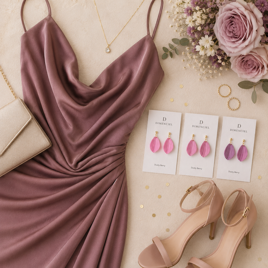 Dusty Berry Petal Drop Earrings