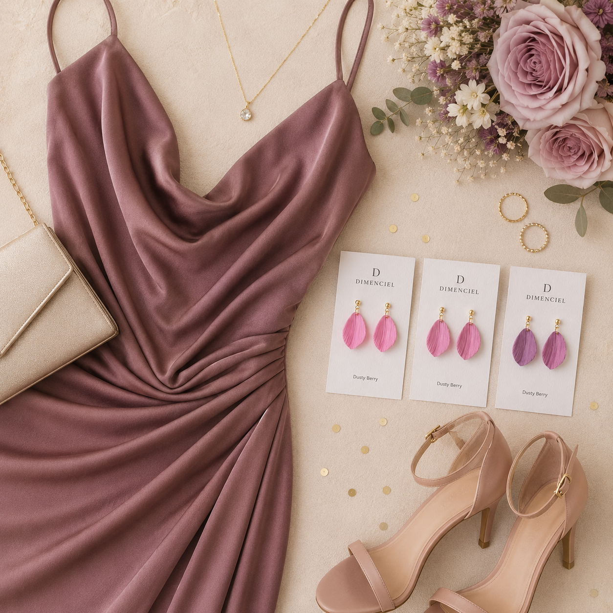 Dusty Berry Petal Drop Earrings