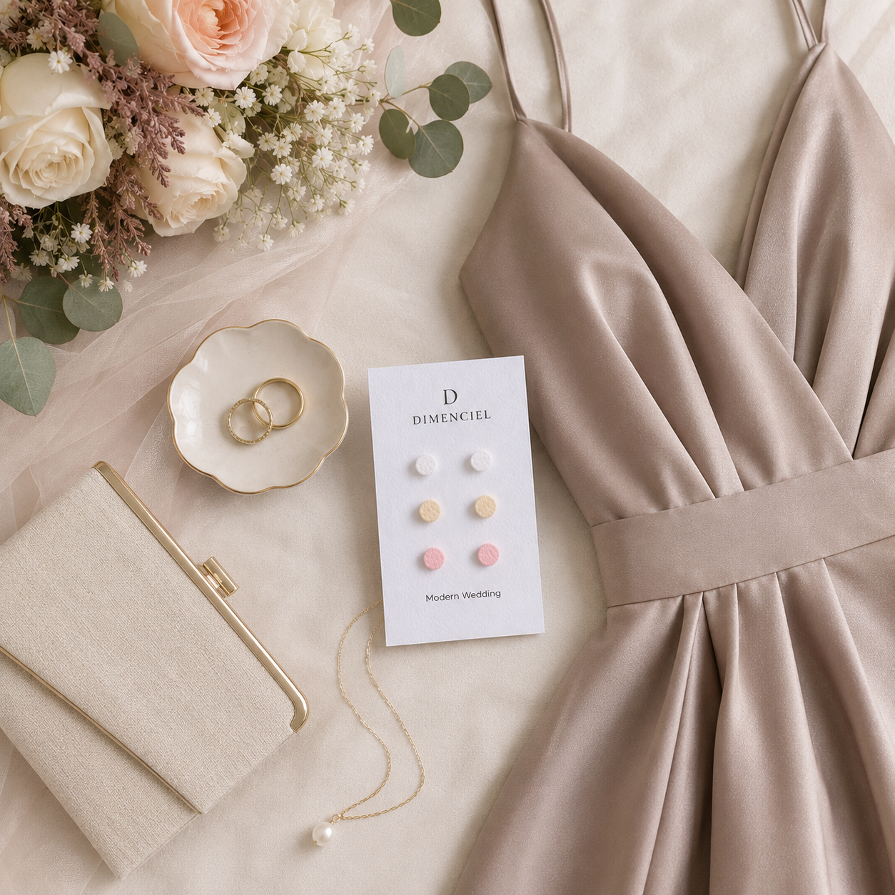 Modern Wedding Circle Ear Studs Set