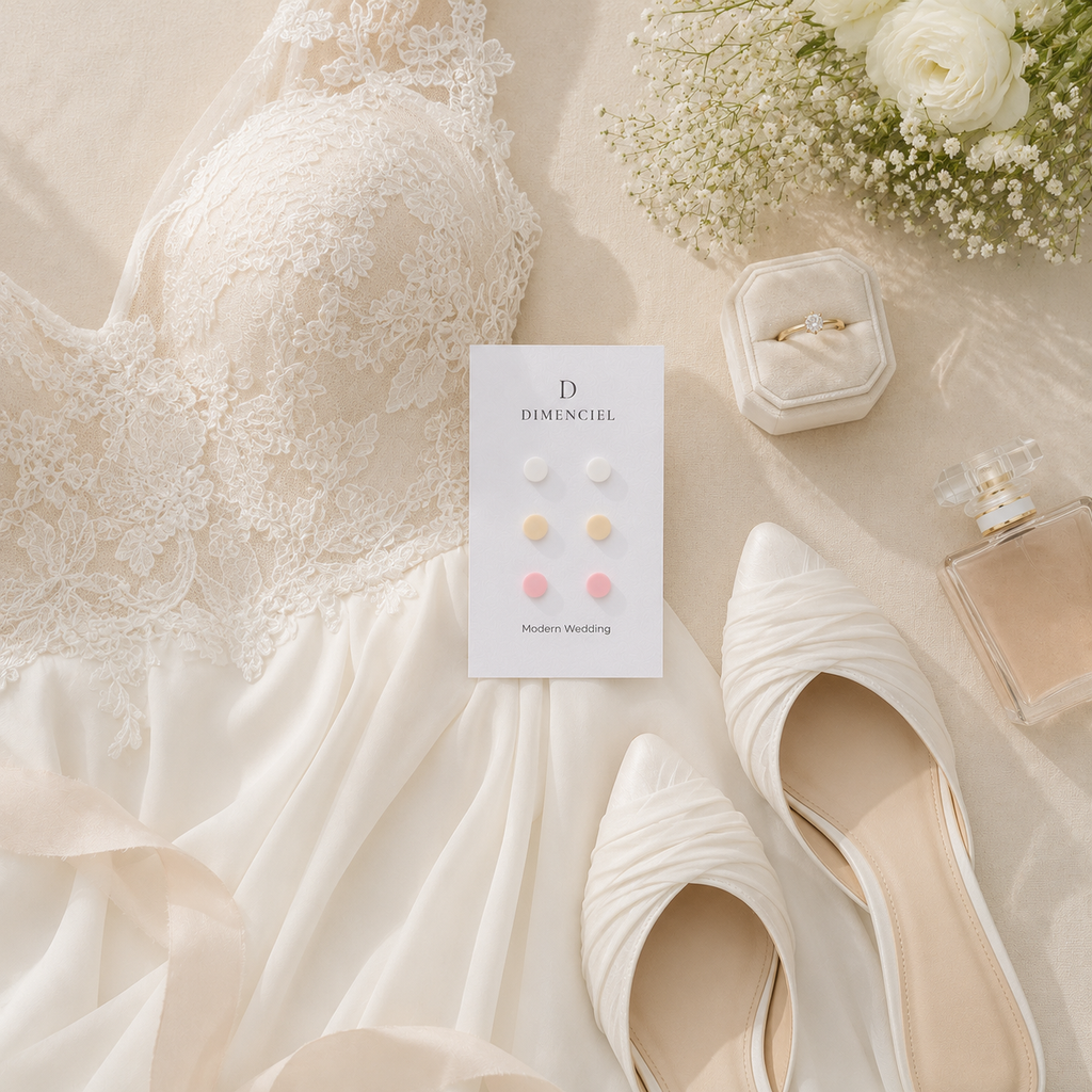 The Micro Orb Trio in Modern Wedding | Circle Ear Studs Set