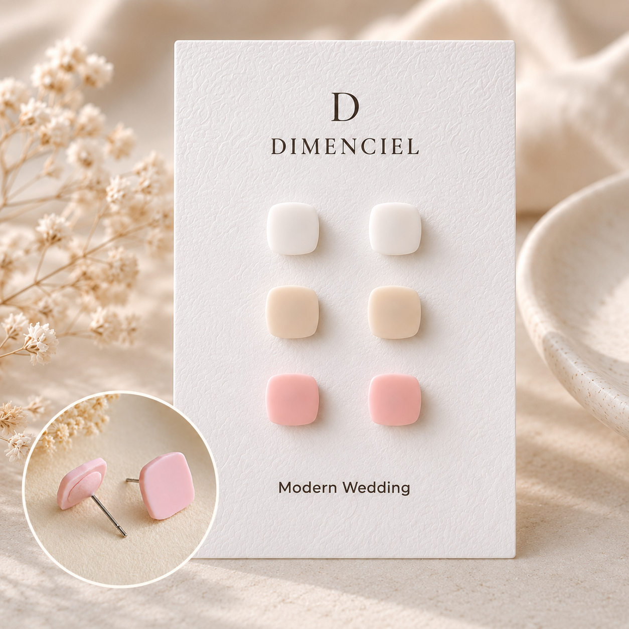 The Micro Cube Trio in Modern Wedding | Square Ear Studs Set