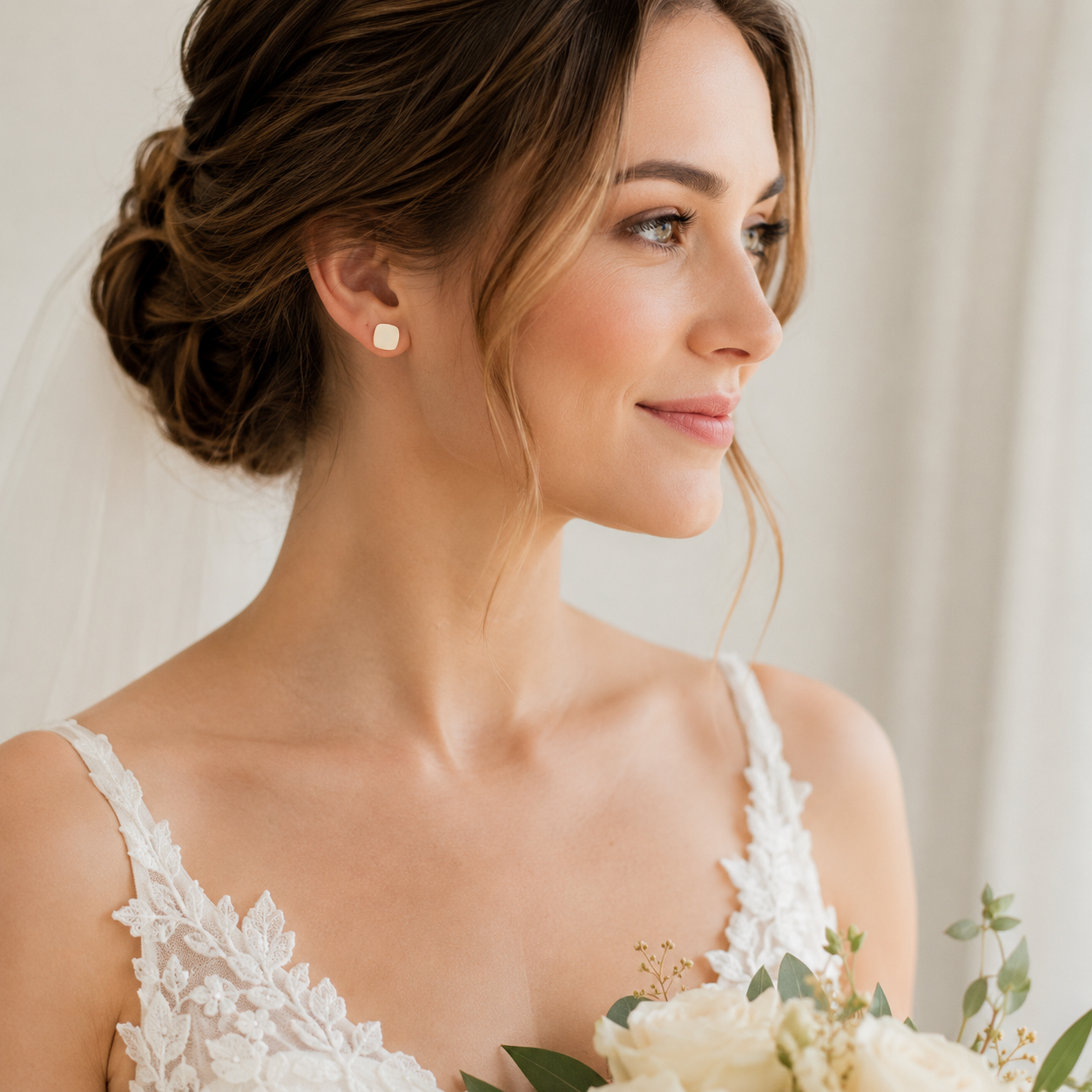 The Micro Cube Trio in Modern Wedding | Square Ear Studs Set