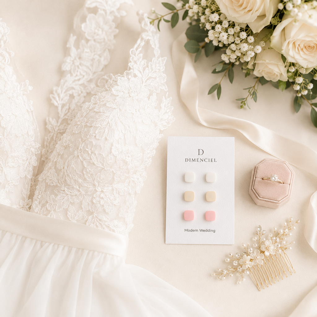 The Micro Cube Trio in Modern Wedding | Square Ear Studs Set