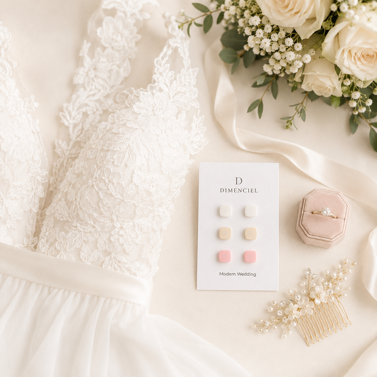 The Micro Cube Trio in Modern Wedding | Square Ear Studs Set