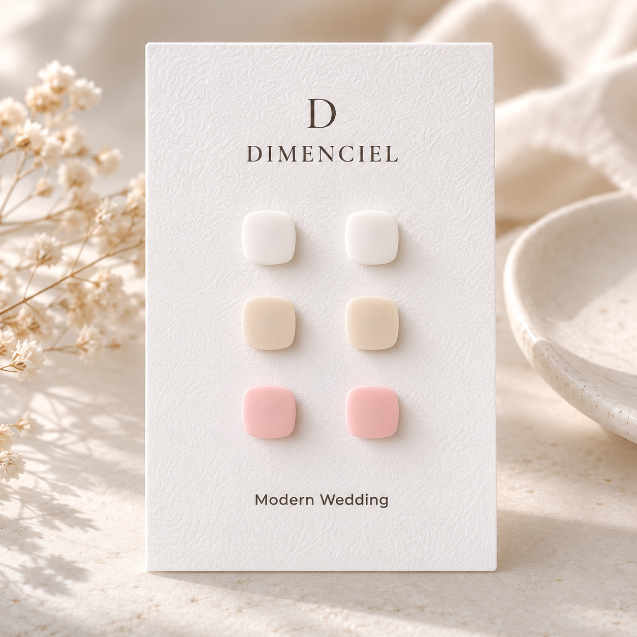 The Micro Cube Trio in Modern Wedding | Square Ear Studs Set