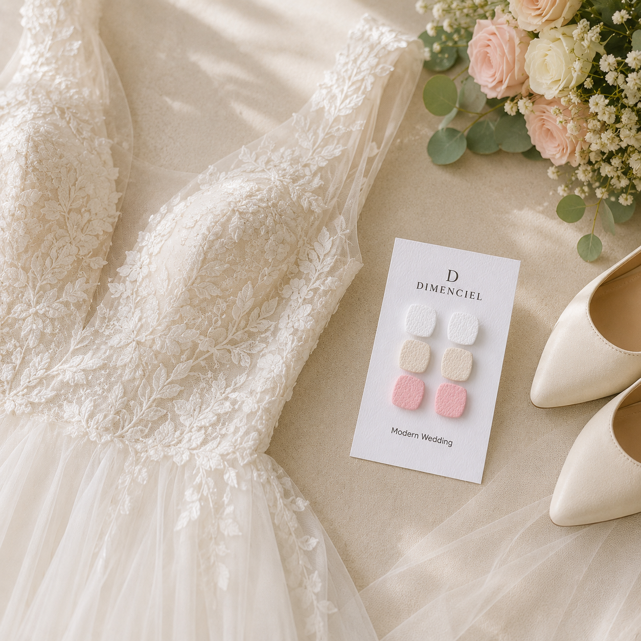 Modern Wedding Square Ear Studs Set