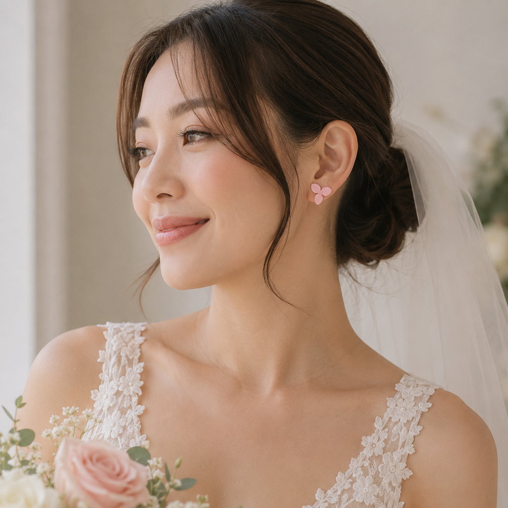 Modern Wedding 3 Petal Flower Ear Studs Set