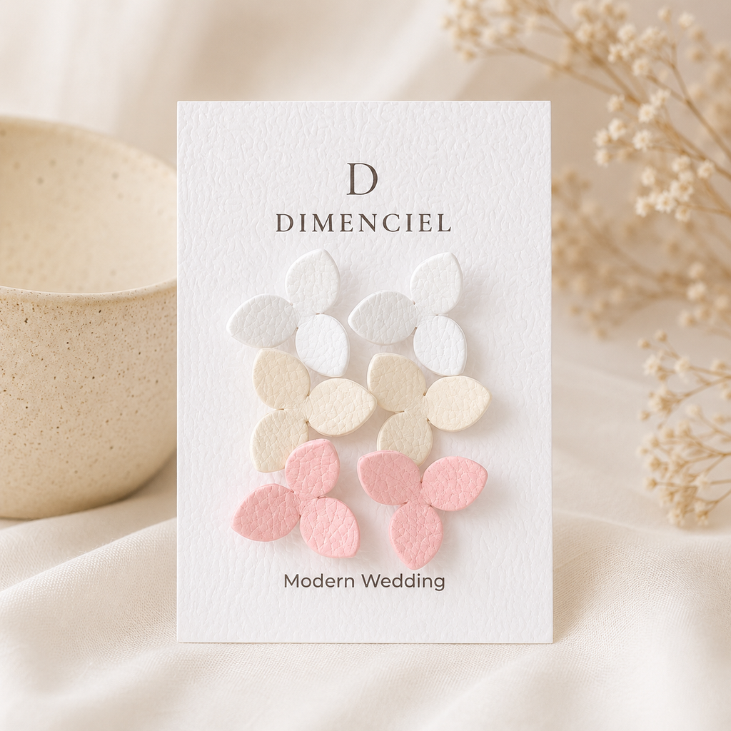 Modern Wedding 3 Petal Flower Ear Studs Set
