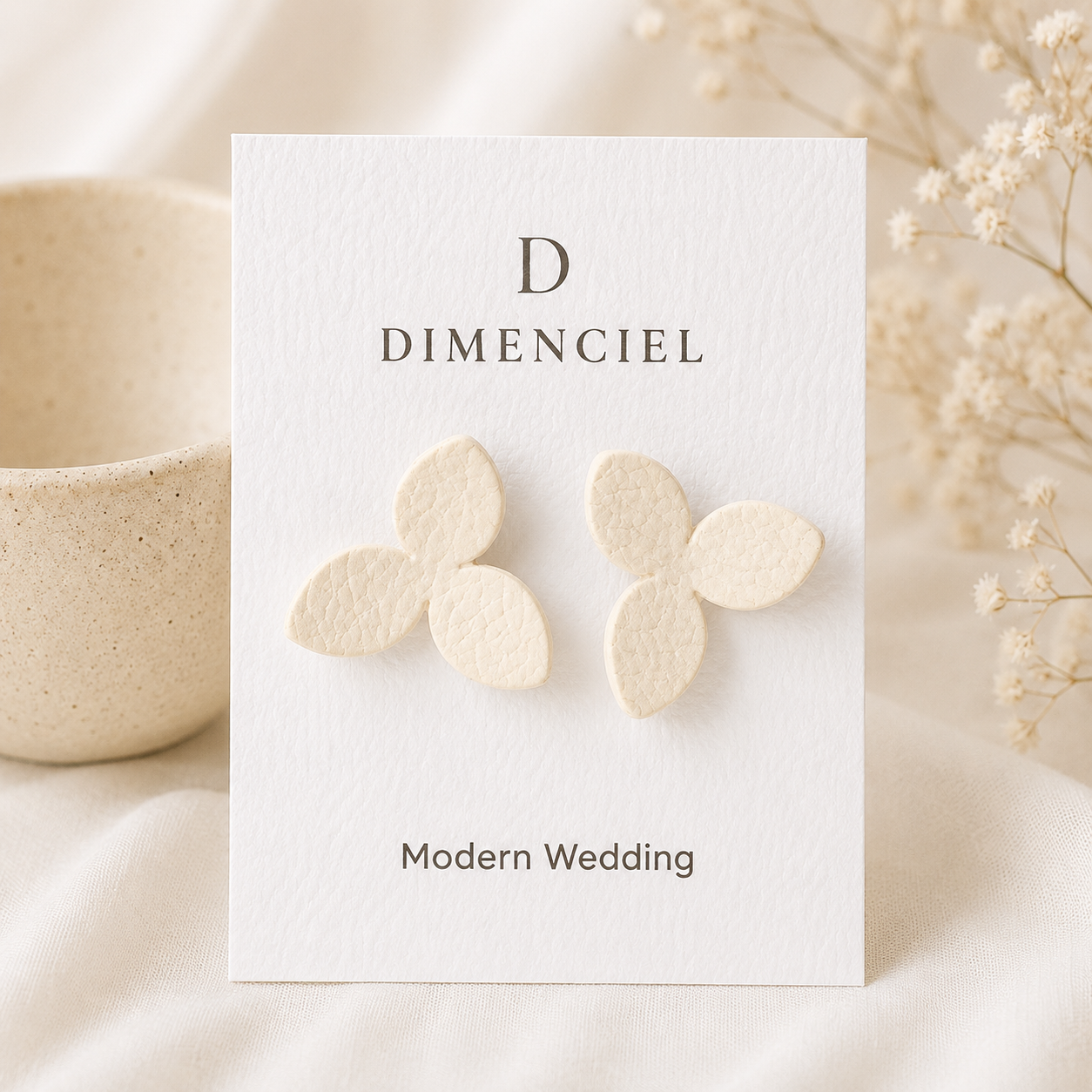 Modern Wedding 3 Petal Flower Ear Studs Set