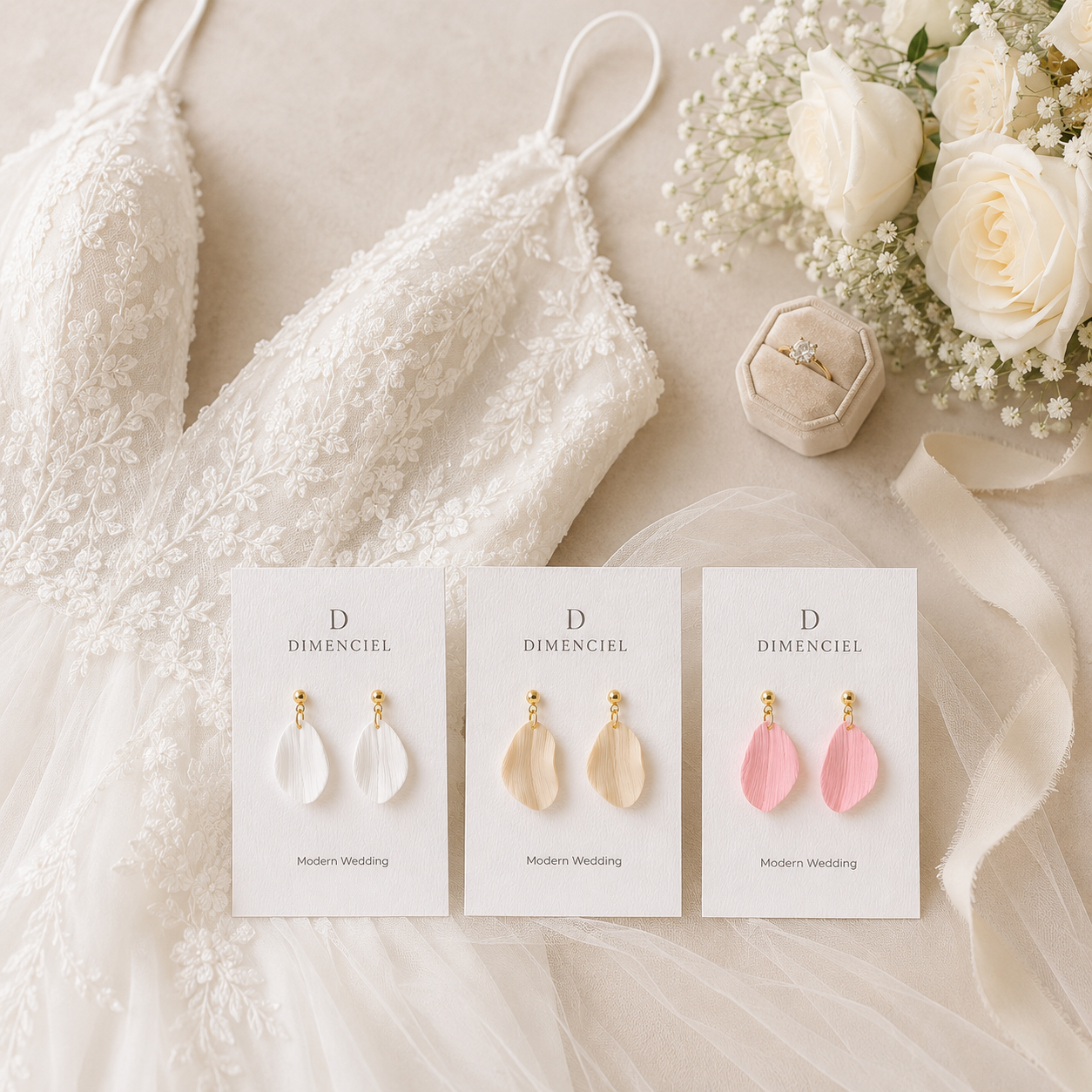 Modern Wedding Petal Drop Earrings