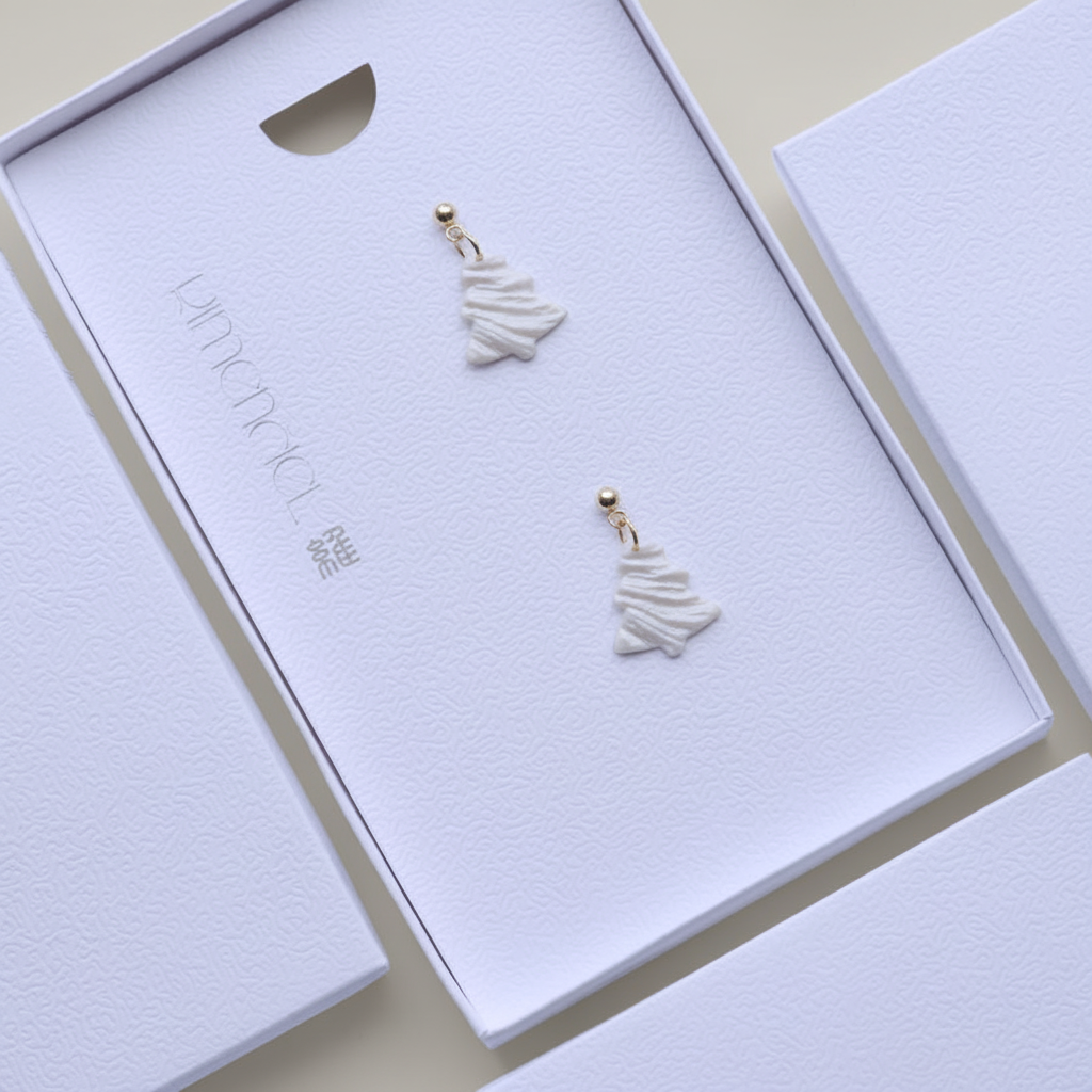 Christmas Xmas Tree Earrings Pearl White Lightweight