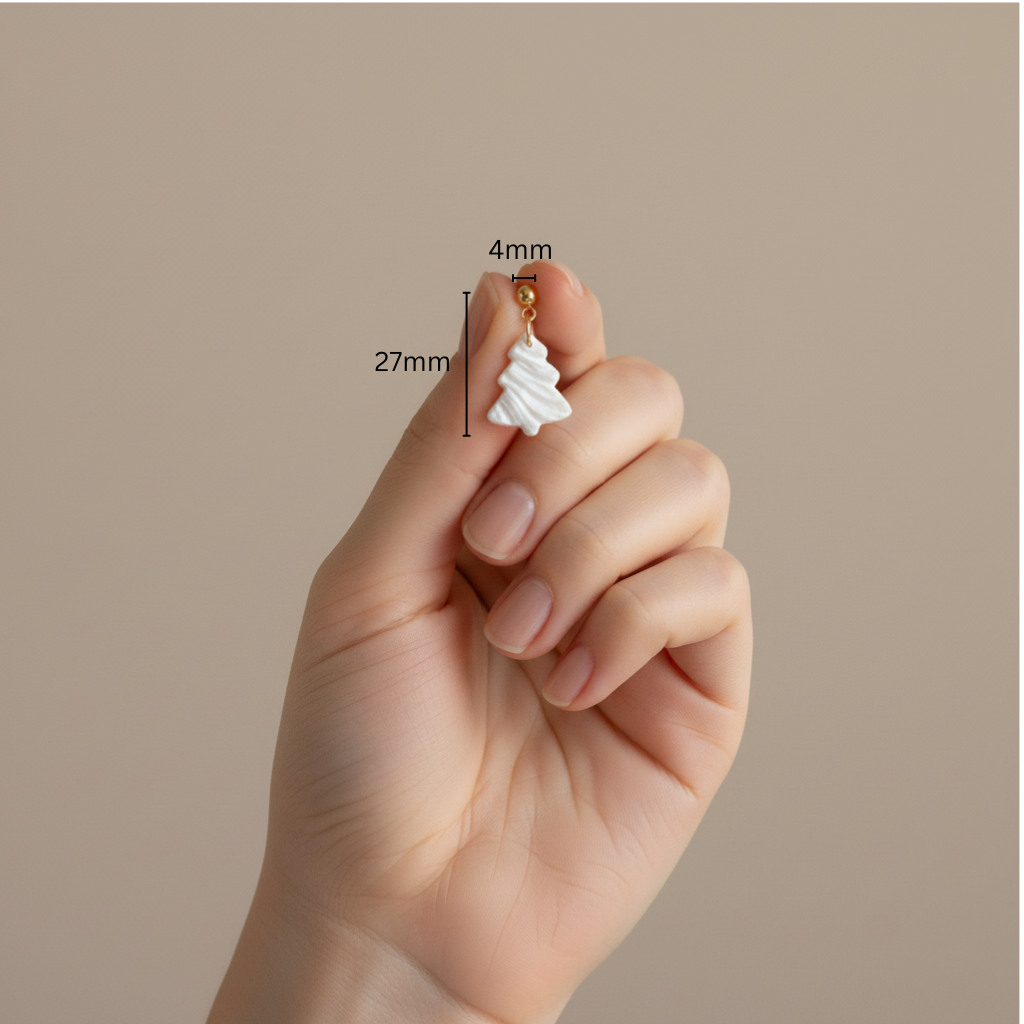 Christmas Xmas Tree Earrings Pearl White Lightweight