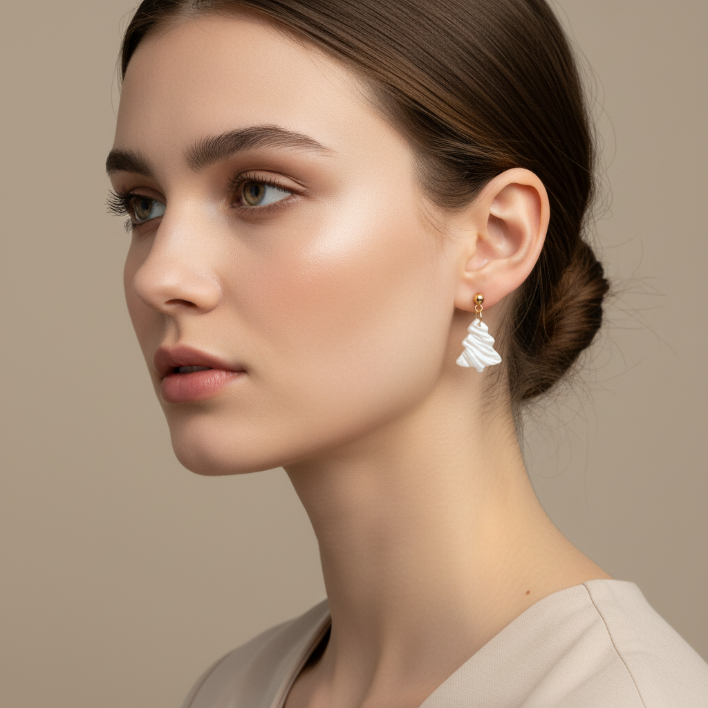 Christmas Xmas Tree Earrings Pearl White Lightweight