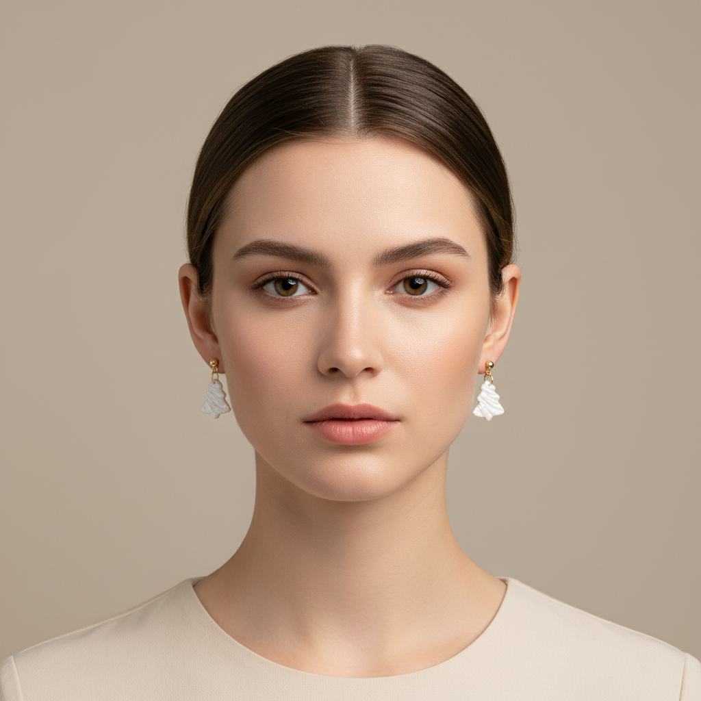 Christmas Xmas Tree Earrings Pearl White Lightweight