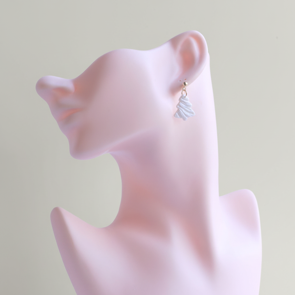 Christmas Xmas Tree Earrings Pearl White Lightweight