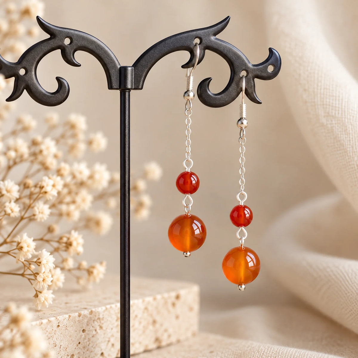 The Sunset Dangle | Red Round Stone Dangle Earrings