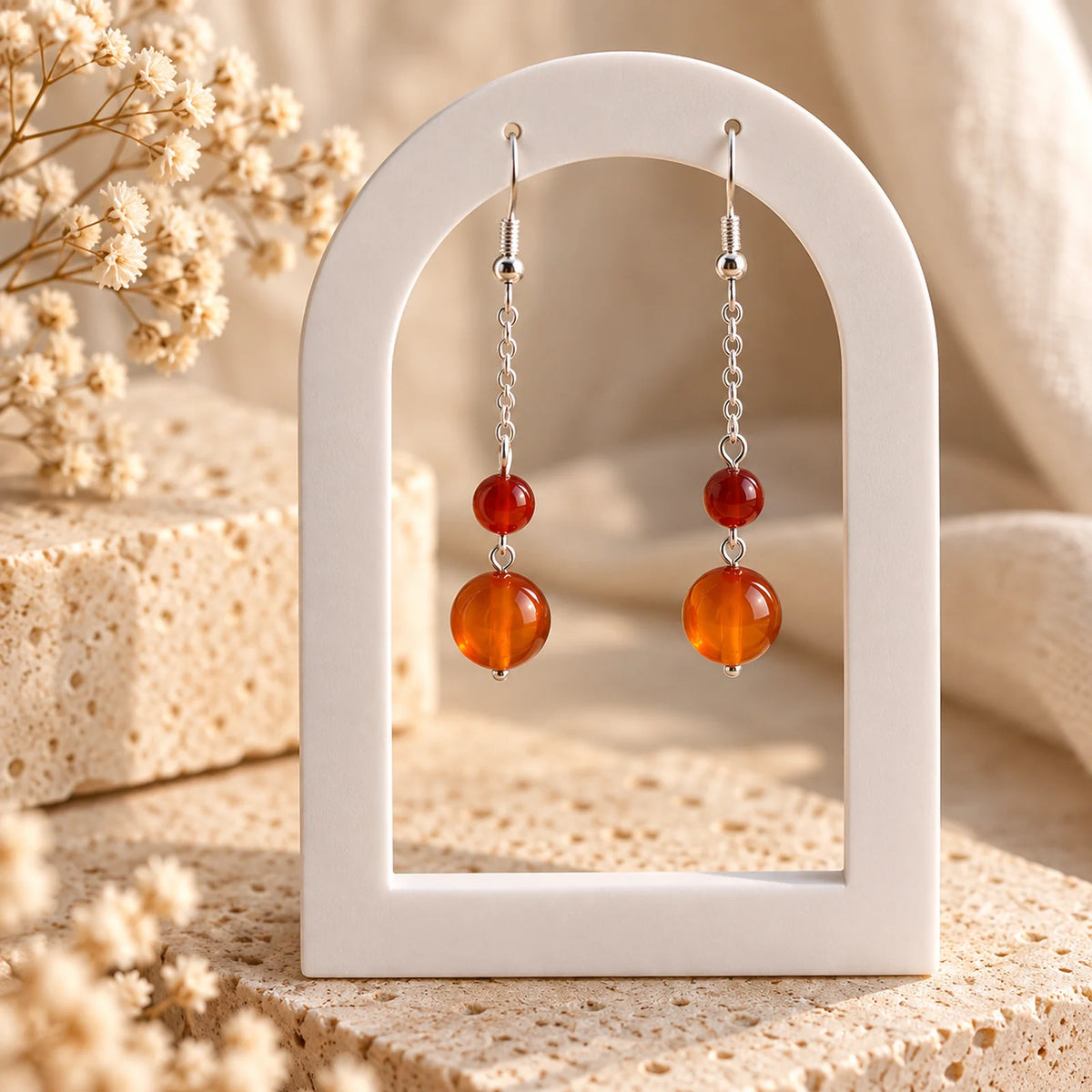 The Sunset Dangle | Red Round Stone Dangle Earrings