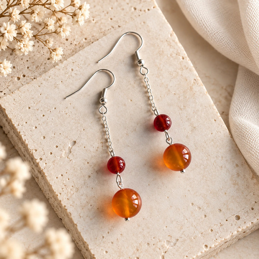 The Sunset Dangle | Red Round Stone Dangle Earrings