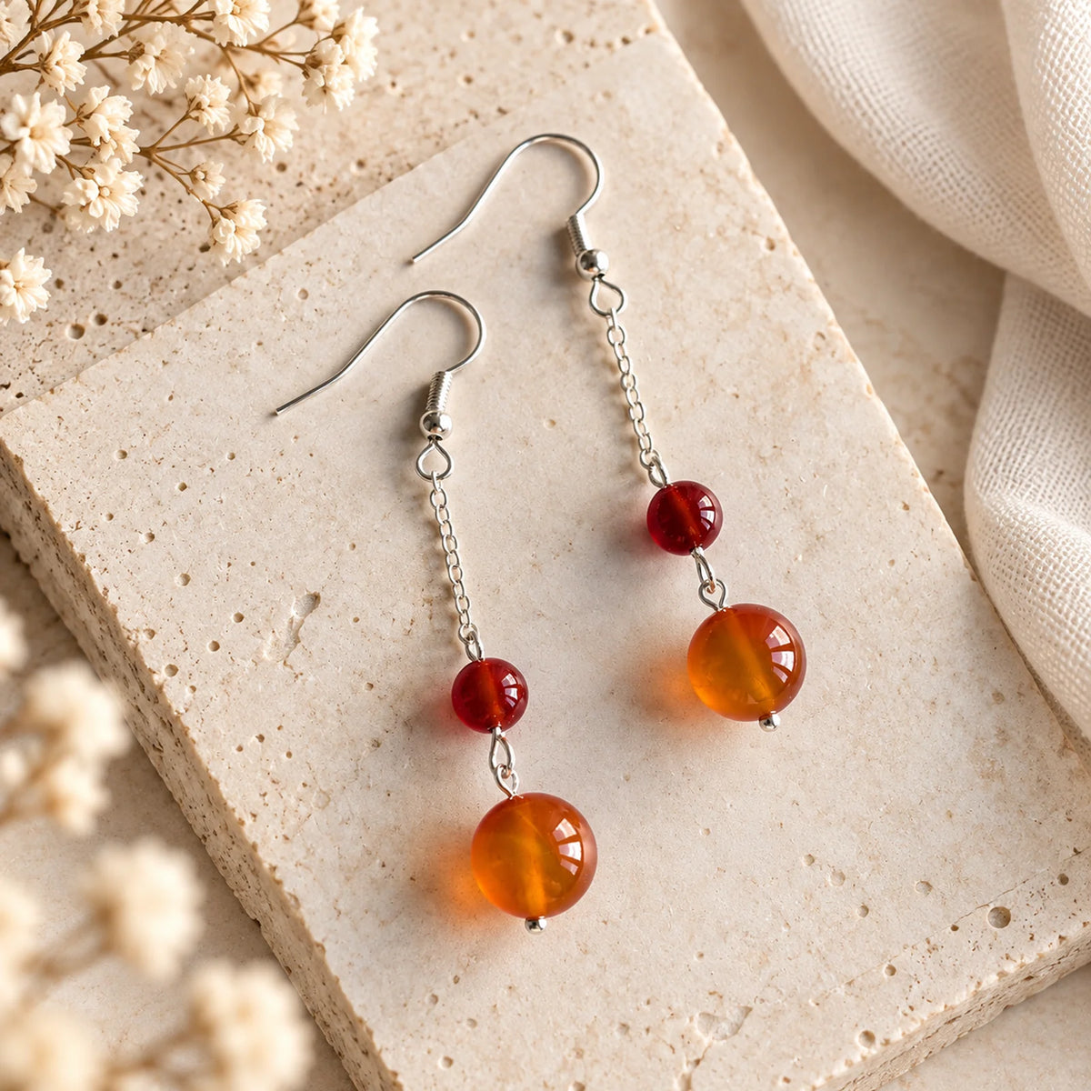 The Sunset Dangle | Red Round Stone Dangle Earrings