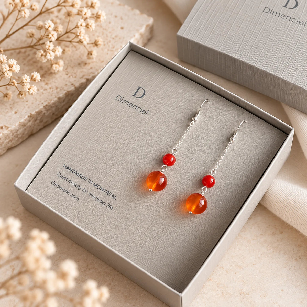 The Sunset Dangle | Red Round Stone Dangle Earrings