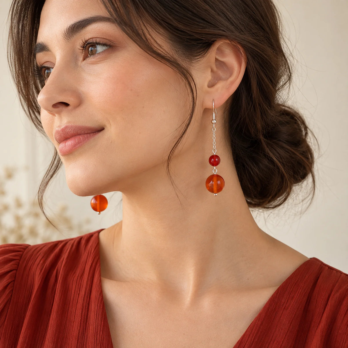 The Sunset Dangle | Red Round Stone Dangle Earrings