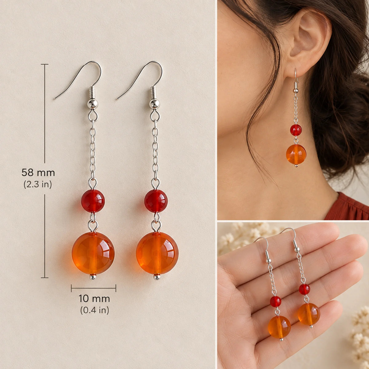 The Sunset Dangle | Red Round Stone Dangle Earrings
