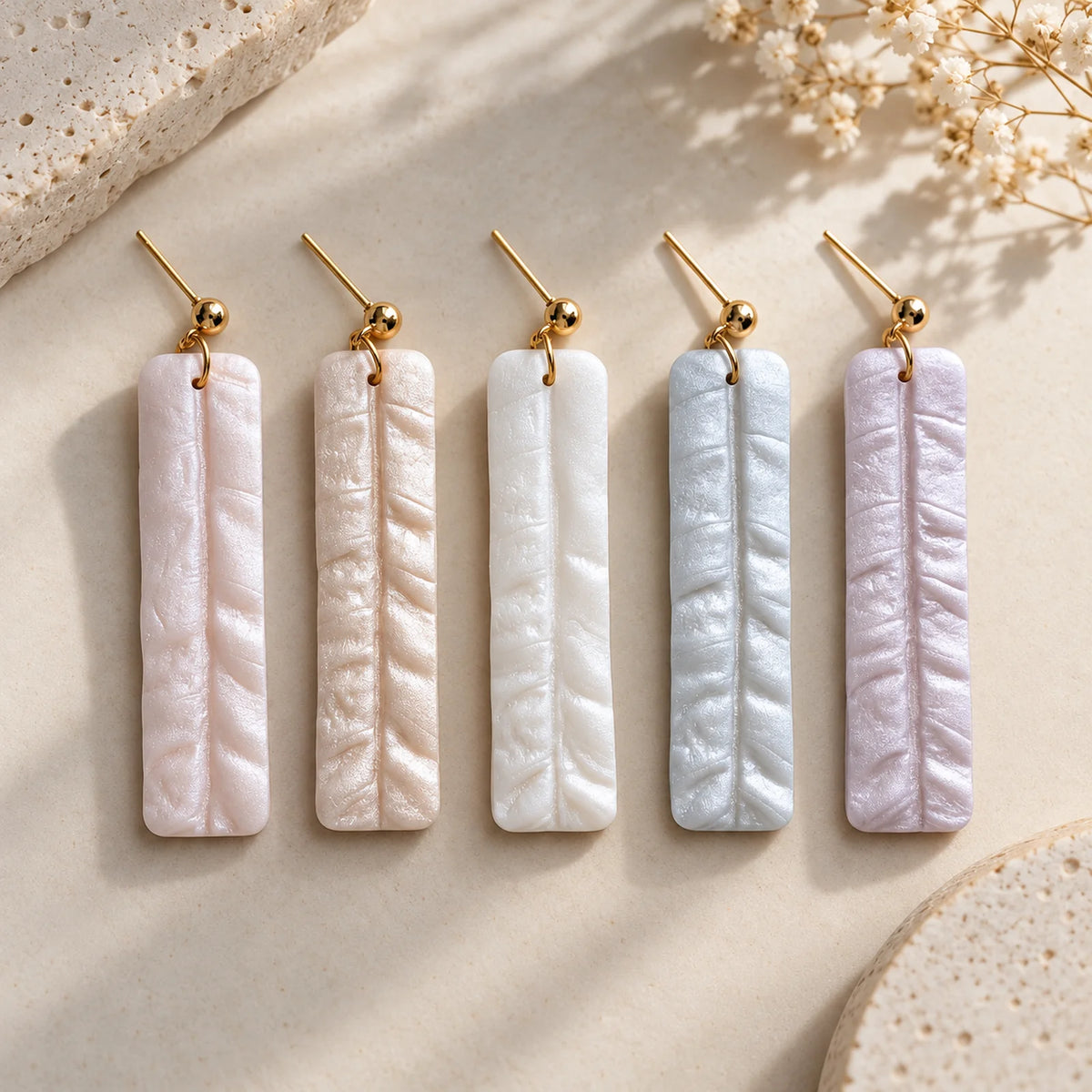 The Palazzo Column Drop | Modern Geometric White Dangle Earrings