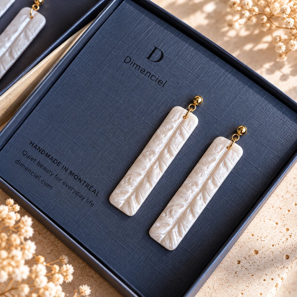 The Palazzo Column Drop | Modern Geometric White Dangle Earrings