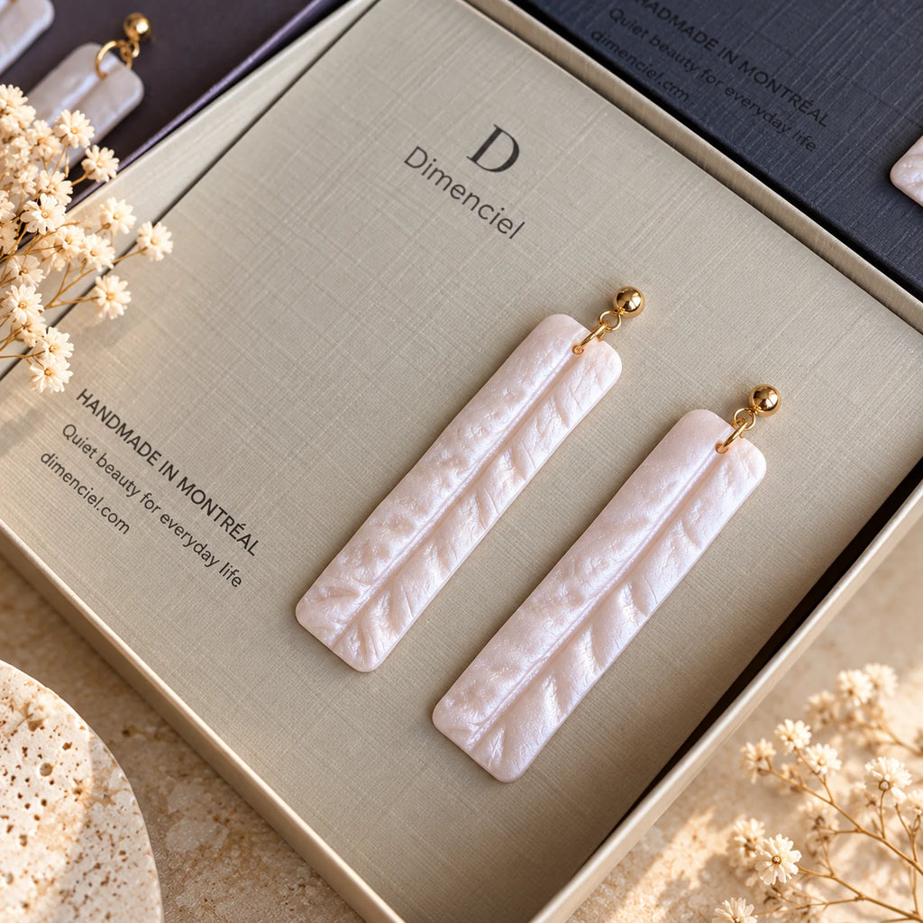 The Palazzo Column Drop | Modern Geometric White Dangle Earrings