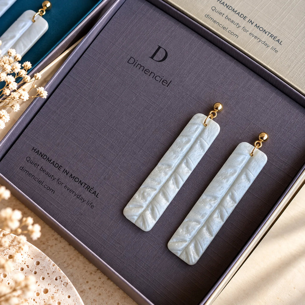 The Palazzo Column Drop | Modern Geometric White Dangle Earrings