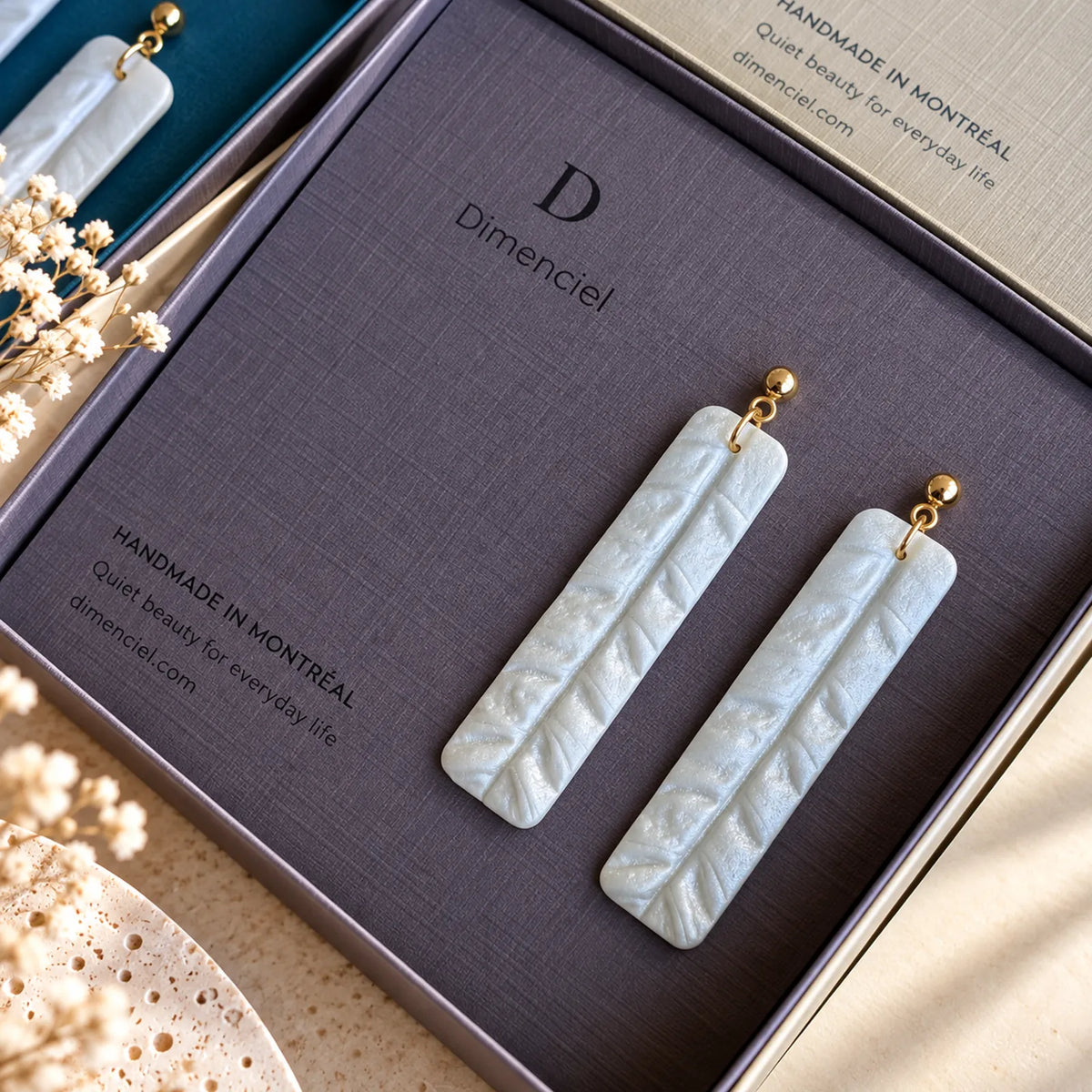 The Palazzo Column Drop | Modern Geometric White Dangle Earrings