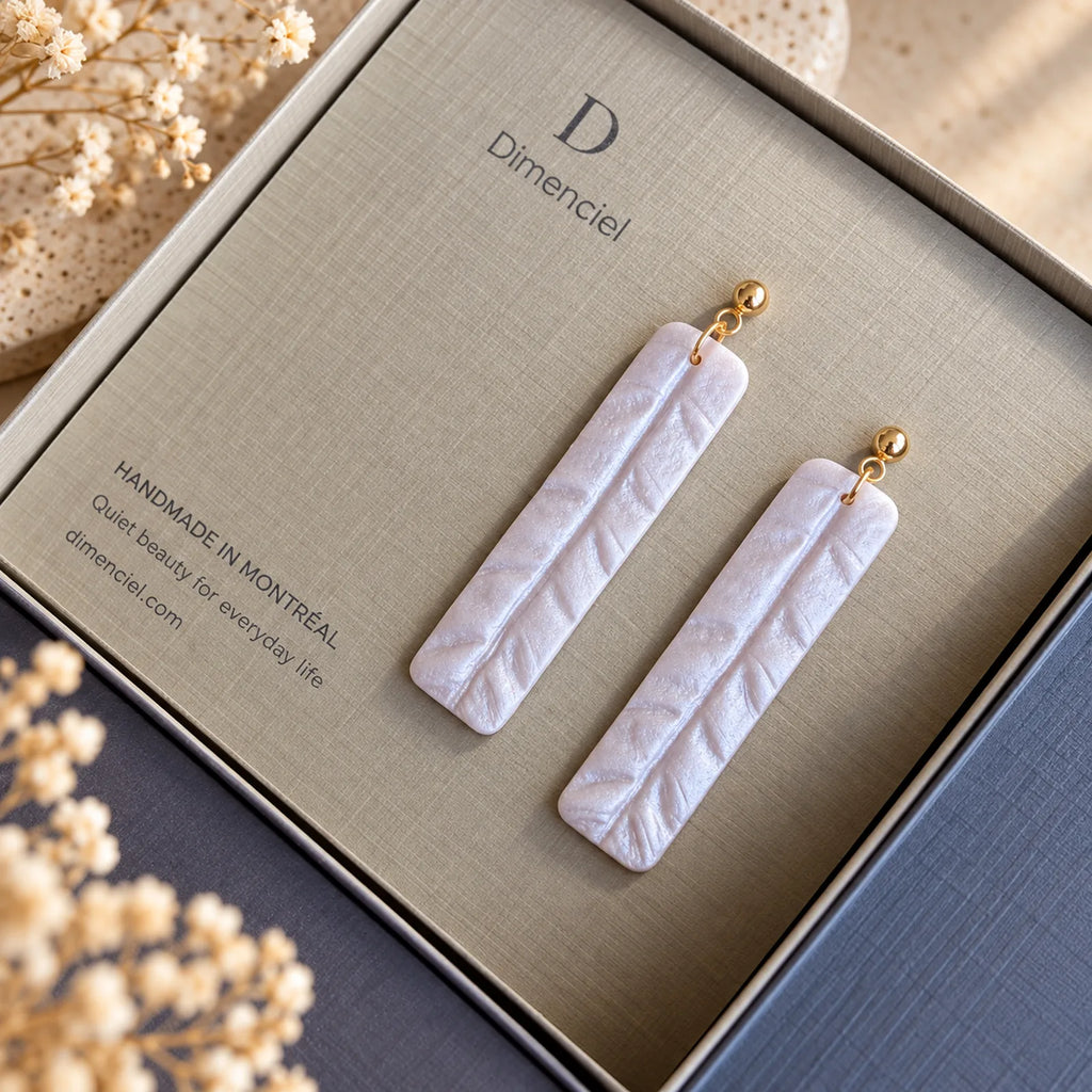 The Palazzo Column Drop | Modern Geometric White Dangle Earrings
