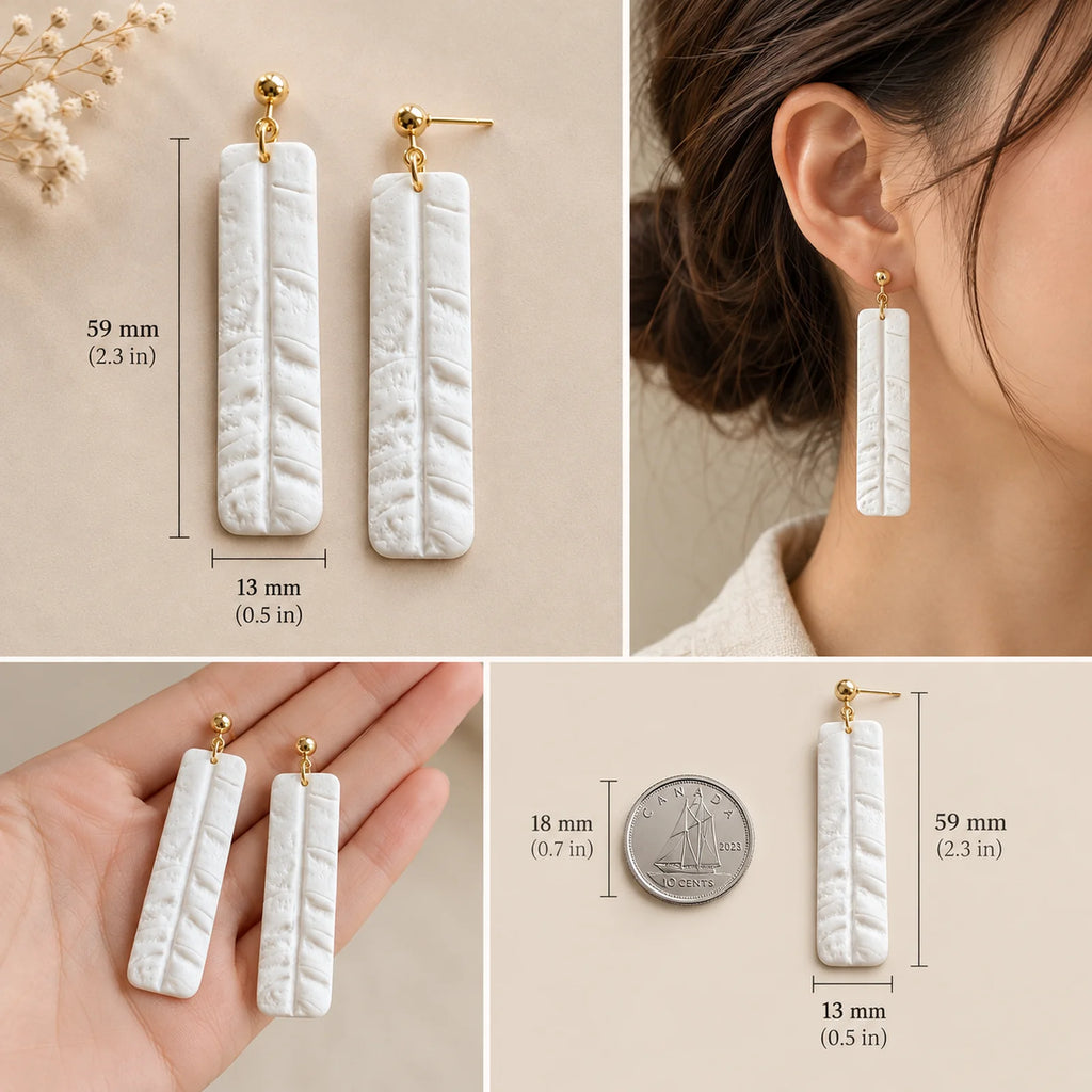 The Palazzo Column Drop | Modern Geometric White Dangle Earrings