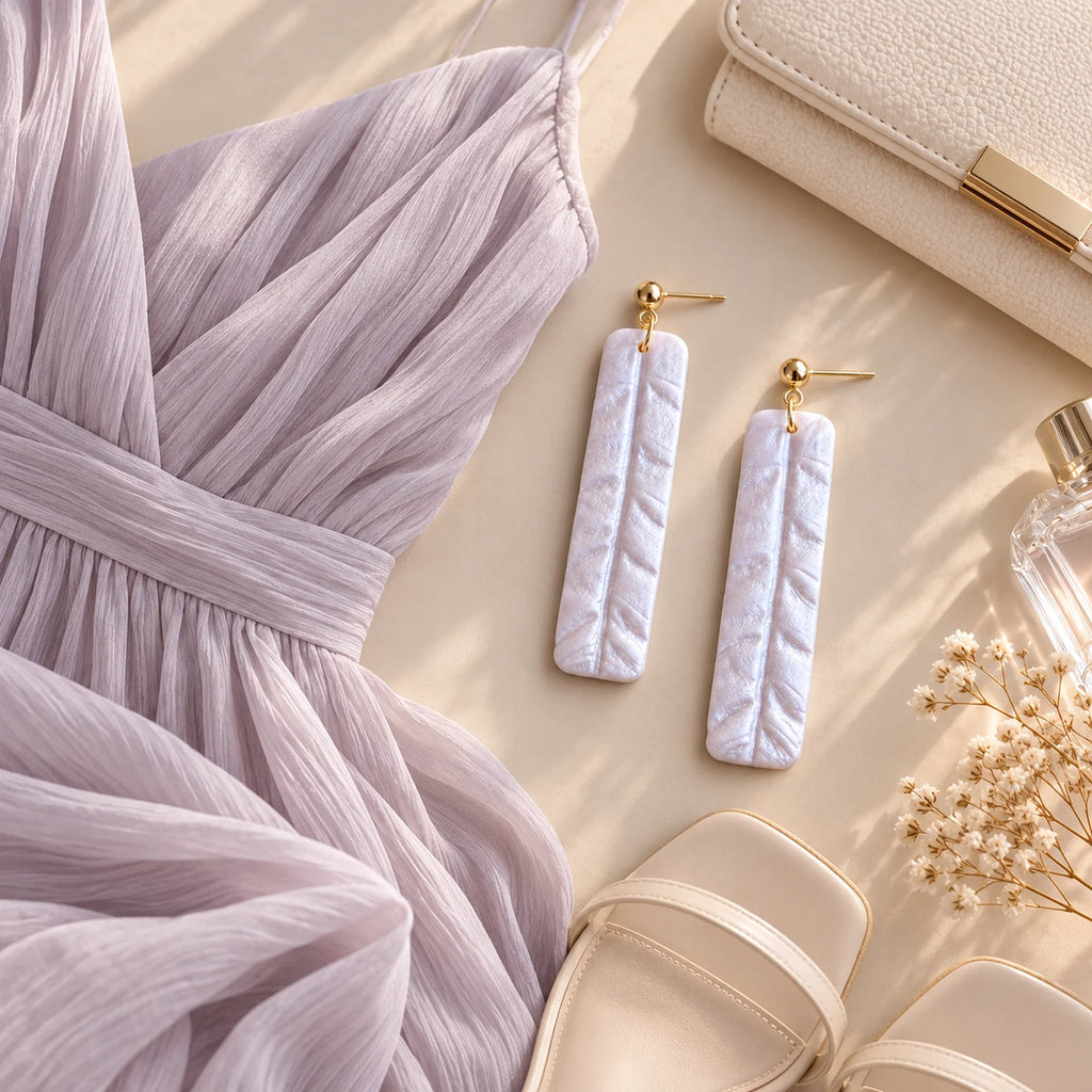 The Palazzo Column Drop | Modern Geometric White Dangle Earrings