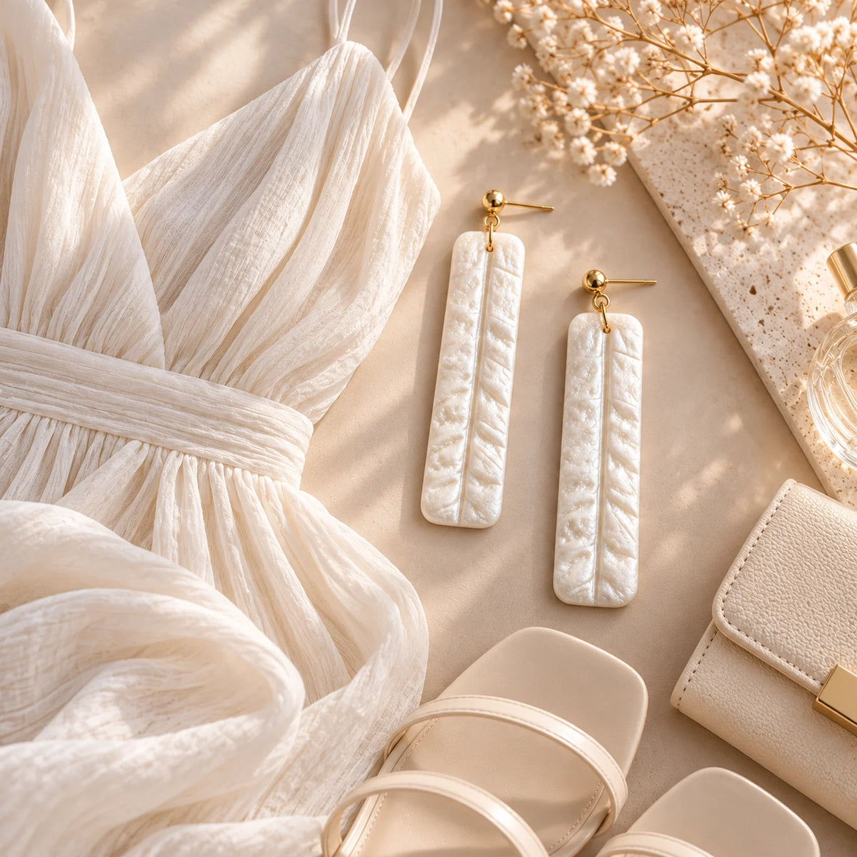 The Palazzo Column Drop | Modern Geometric White Dangle Earrings