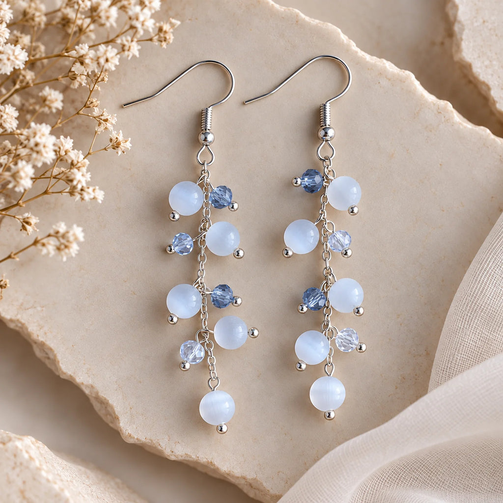 The Moon Dangle | White Cat Eye Stone Dangle Earrings