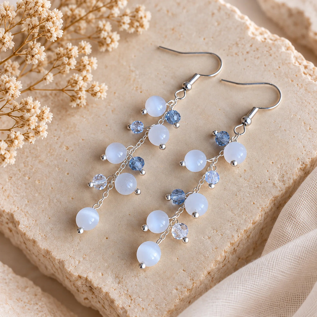 The Moon Dangle | White Cat Eye Stone Dangle Earrings